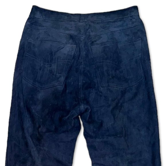 Loro Piana Women's Pant Italian Size 42 High Waist Bootcut Suede Leather Blue - Picture 4 of 8
